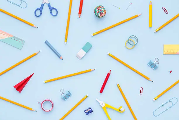 Photo of Variety of school supplies. Back to school concept.