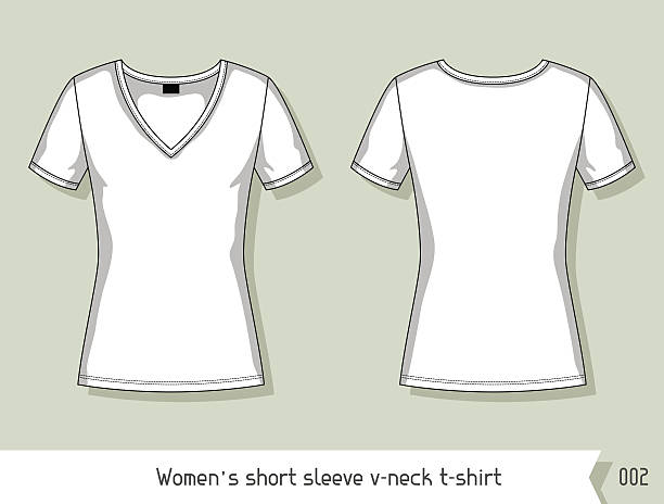 illustrazioni stock, clip art, cartoni animati e icone di tendenza di t-shirt donna a maniche corte a v-neck. modello per la progettazione - t shirt template shirt symbol