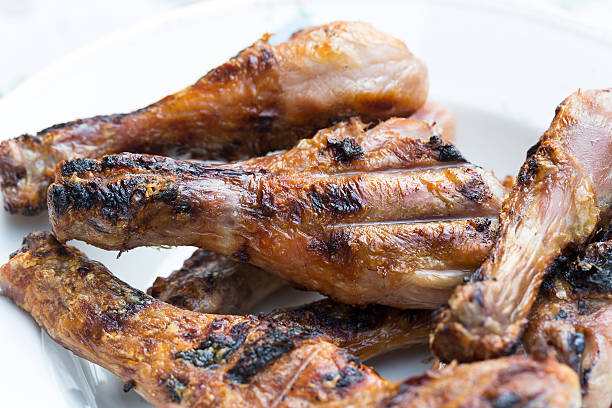 istock Plate of grilled chicken legs on white background 603307248