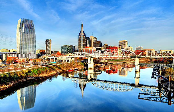 Downtown Nashville Tennessee Skyline Nashville is the capital of the U.S. state of Tennessee. Nashville is known as the country-music capital of the world. The city is also known for its culture and commerce and great bar scene nashville tennessee bridge stock pictures, royalty-free photos & images