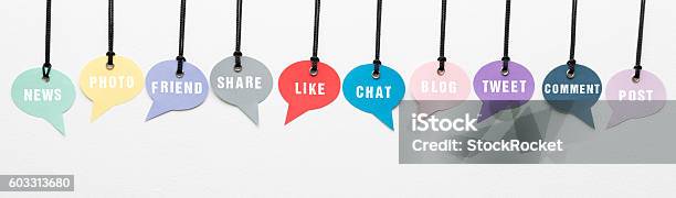 Social Media Words On Speech Bubbles Stock Photo - Download Image Now - The Media, Social Media, White Background