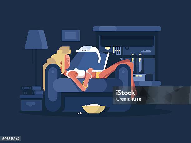 Blond Woman Relaxing Stock Illustration - Download Image Now - Sofa, Women, Illustration