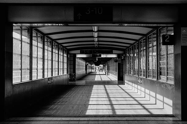 istock Empty Footbridge At Railroad Station 603763089