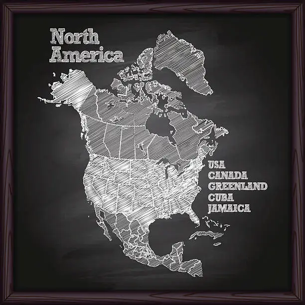 Vector illustration of North America map on chalkboard