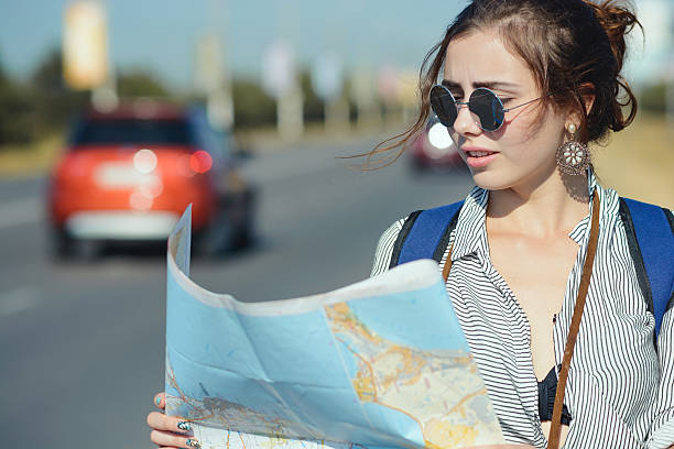 istock Young woman with map, Journey, Travel concept 603829076