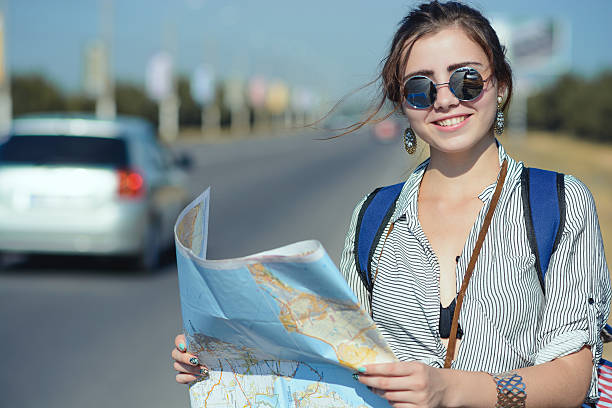 istock Young woman with map, Journey, Travel concept 603829874