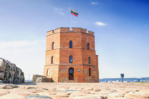 View of Gediminas Tower in Vilnius, Lithuania. Symbol of the city, famous touristic destination