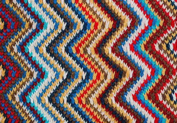 Photo of Knitted colorful zig zag patter.