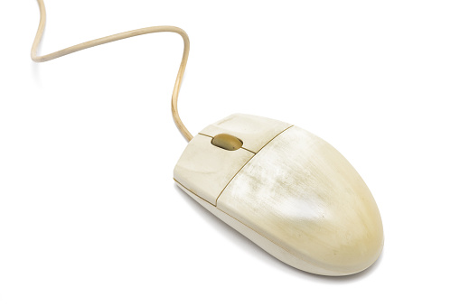 old computer mouse on white background