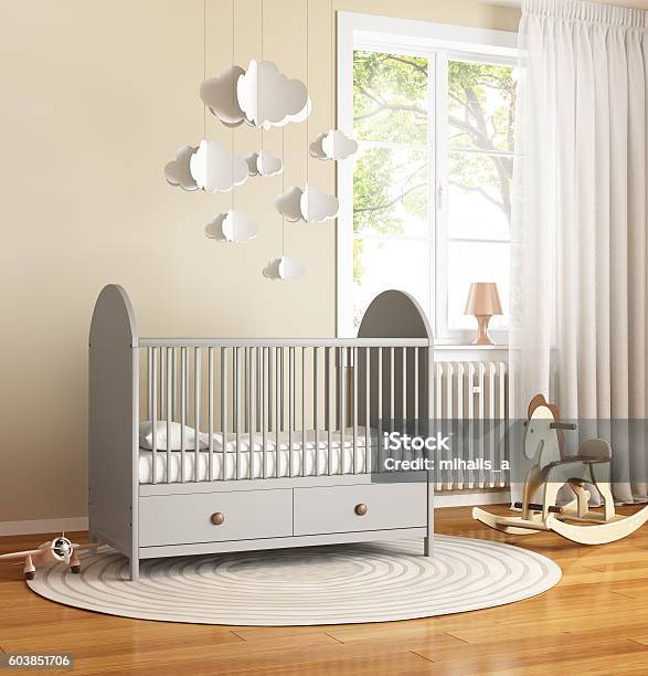 Beige Und Grau Kinderzimmer Babyzimmer Mit Teppich Stockfoto und mehr Bilder von Baby - Baby, Babyzimmer, Wohnraum