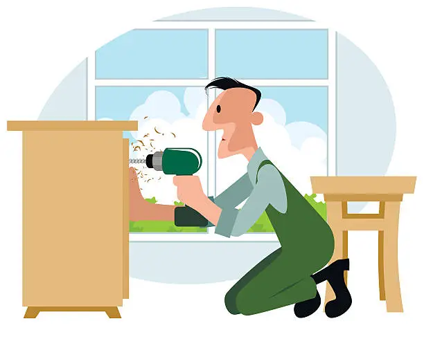 Vector illustration of Furniture collector with screwdriver