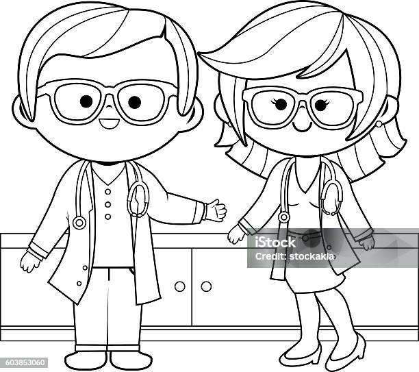 Doctors Coloring Book Page Stock Illustration - Download Image Now - Coloring Book Page - Illlustration Technique, Doctor, Eyeglasses