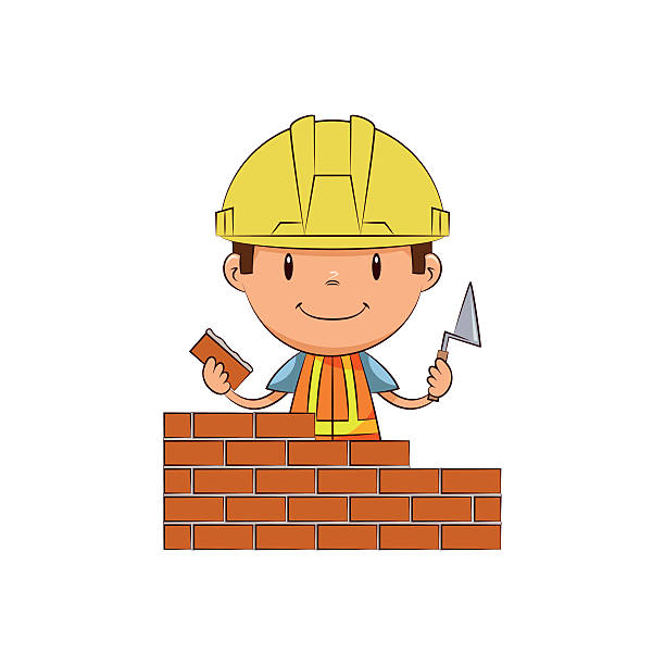 illustrazioni stock, clip art, cartoni animati e icone di tendenza di muratore bambino - child building activity construction engineer