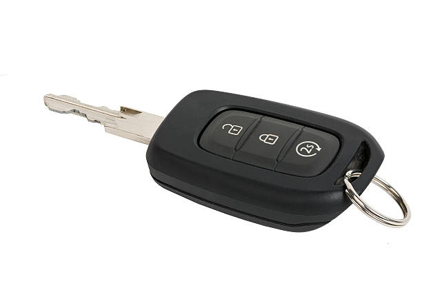 istock Close up shot of automobile key isolated on white background 603854628