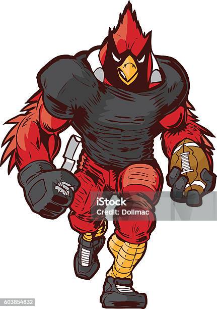 Vector Cartoon Cardinal Football Player Mascot In Uniform Stock Illustration - Download Image Now