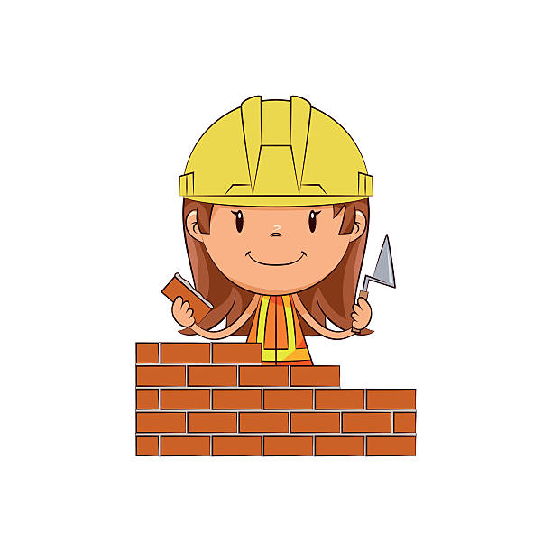 dziewczyna murarz - child building activity construction engineer stock illustrations