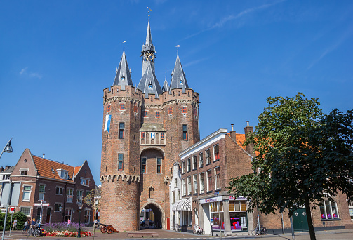 Zwolle, Netherlands - August 31, 2016: Old city gate Sassenpoort in the historical city of Zwolle, Holland