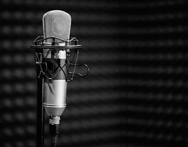 istock Professional condenser studio microphone. black and white photo 603857104