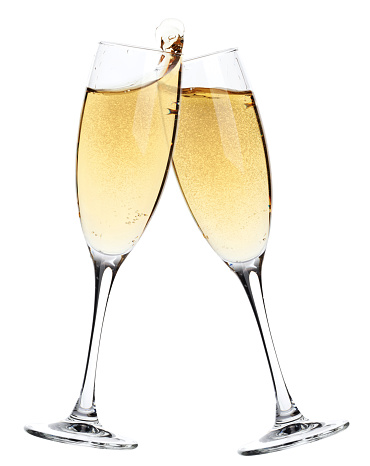 Cheers! Two champagne glasses. Isolated on white background