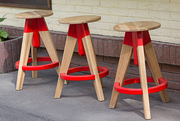 istock Three wooden stool in a modern style street cafe. Scenery 603861176