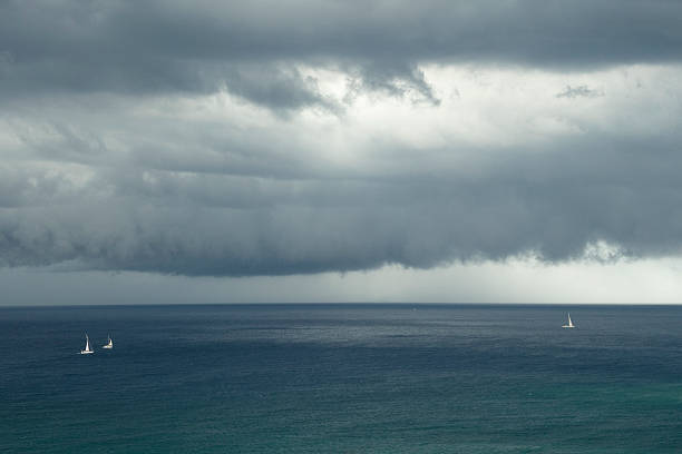 istock Stormy day at mediterranean ocean with grey clouds 603863202
