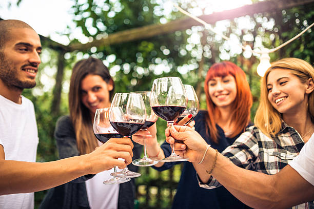 istock friends toasting with red wine after the harvesting 603863632