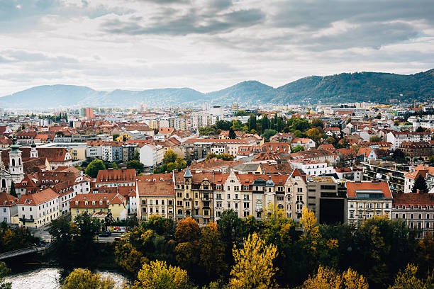 graz  - sunny apartment window sky stock-fotos und bilder