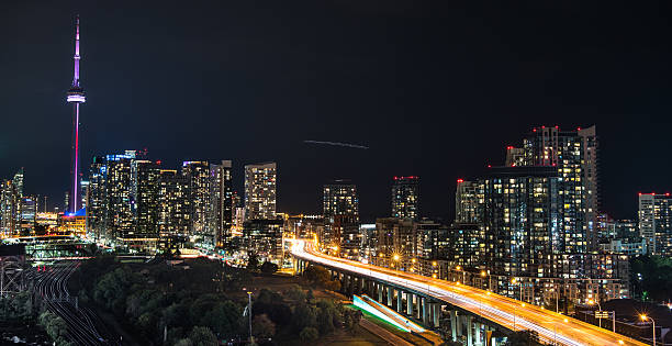 istock Urban night time skyline, hot humid August night Toronto, Canada, 603866826
