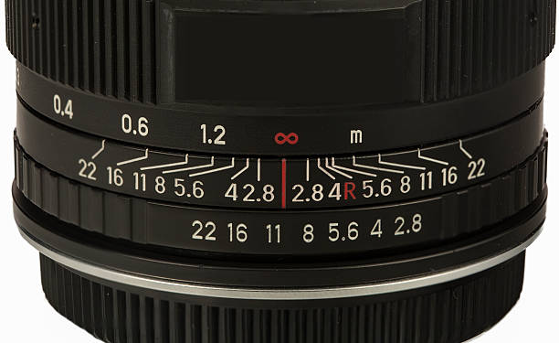 istock Lens aperture and focusing scale on white 603868706