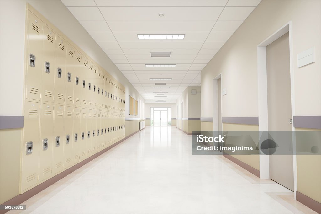 School Hallway Empty school hallway. School Building Stock Photo