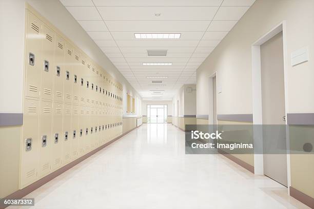 School Hallway Stock Photo - Download Image Now - School Building, Corridor, Education