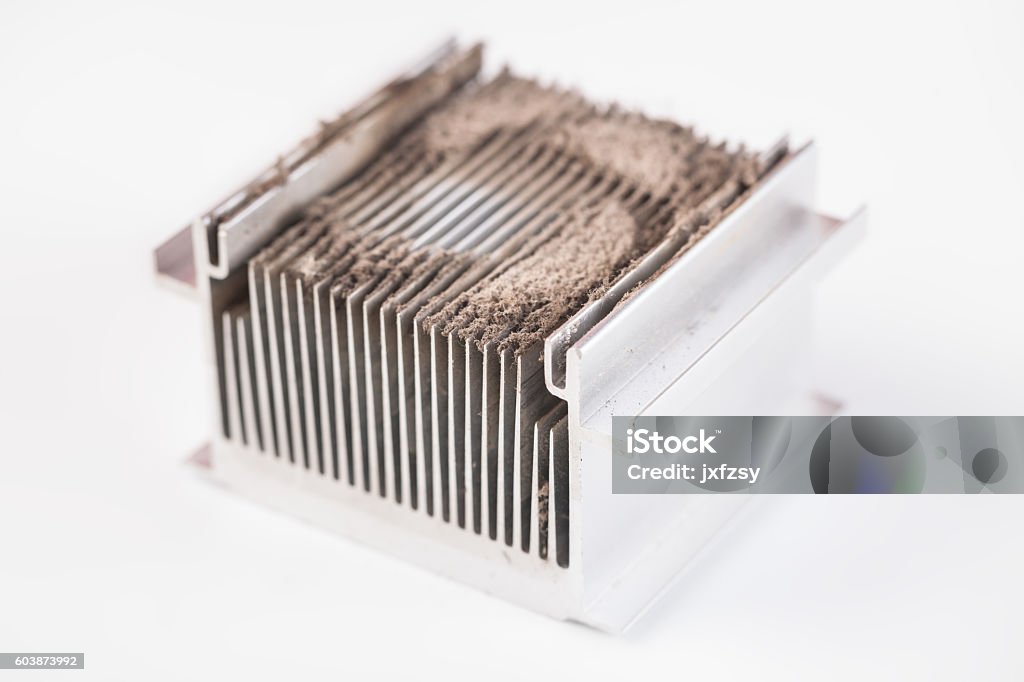 CPU radiator with dust studio shot on white CPU radiator with dust studio shot on white background Air Duct Stock Photo
