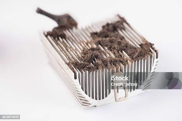 Cpu Radiator With Dust Studio Shot On White Stock Photo - Download Image Now - Air Duct, Aluminum, CPU
