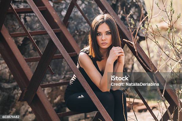 Portrait Of Fashion Model Girl On The Industrial Background Stock Photo -  Download Image Now - iStock