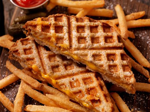 Waffle Iron Grilled Cheese Sandwich with Fries-Photographed on Hasselblad H3D2-39mb Camera