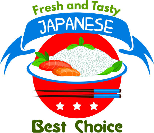 illustrations, cliparts, dessins animés et icônes de cuisine japonaise. frais et savoureux. icône restaurant - chopsticks nobody red white background