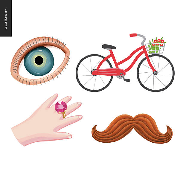 ilustrações de stock, clip art, desenhos animados e ícones de patches hand drawn set - bicycle isolated basket red