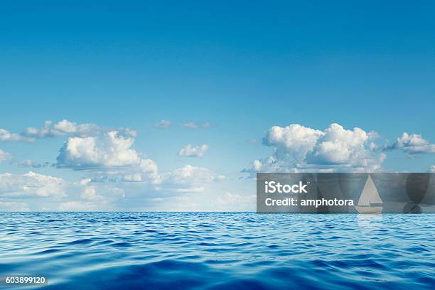 Lonely Sailboat Stock Photo - Download Image Now - Sea, Nautical Vessel, Side View