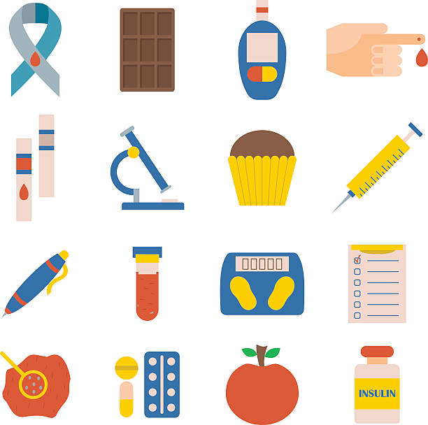 illustrations, cliparts, dessins animés et icônes de vector plate icônes de diabète - meter diabetes blood scrutiny