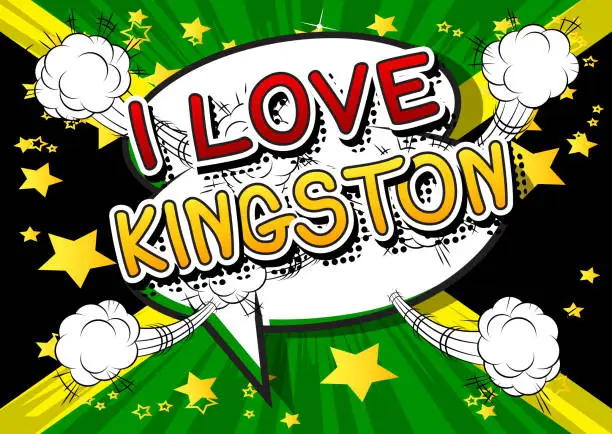 Vector illustration of I Love Kingston - Comic book style text.