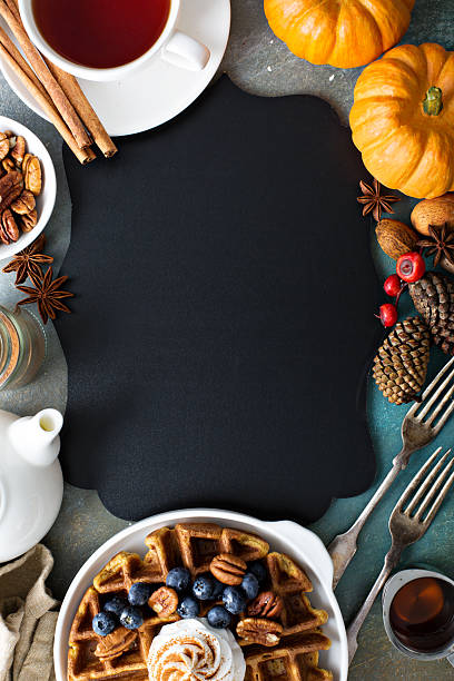 istock Pumpkin waffles with whipped cream for breakfast 603903898