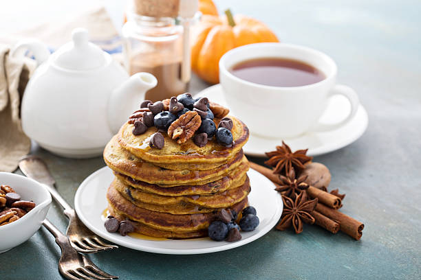 istock Pumpkin pancakes with blueberries 603903964
