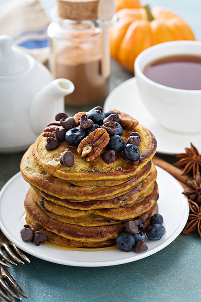 istock Pumpkin pancakes with blueberries 603904098