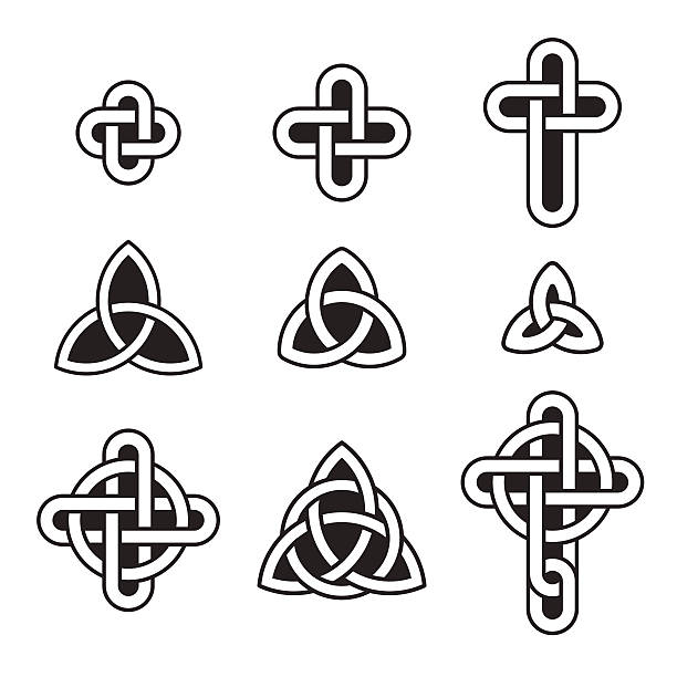 셀틱 장식 세트 - tied knot celtic culture cross shape cross stock illustrations