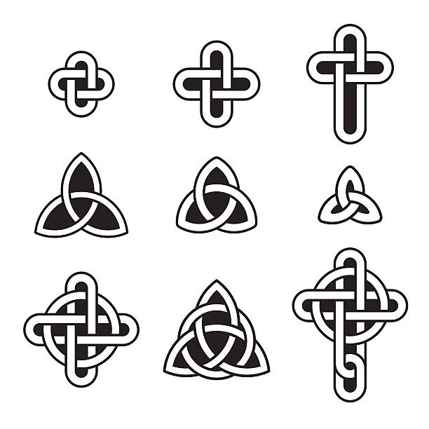 ilustrações de stock, clip art, desenhos animados e ícones de celtic ornament set - celtic cross celtic culture triquetra cross shape