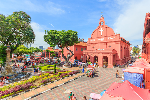 Malacca, Malaysia - August 12,2016: Christ Church & Dutch Square on August 12, 2016 in Malacca, Malaysia. It was built in 1753 by Dutch & is the oldest 18th century Protestant church in Malaysia.