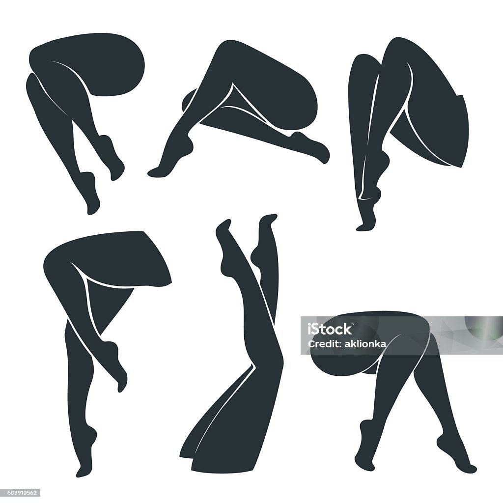 Set of silhouettes of female legs isolated on white background. Set of silhouettes of female legs isolated on white background. Women's legs in different positions. Vector illustration. Women stock vector