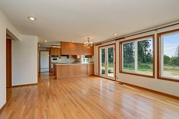 istock Kitchen room interior with wooden cabinets  and hardwood floor. 603912444