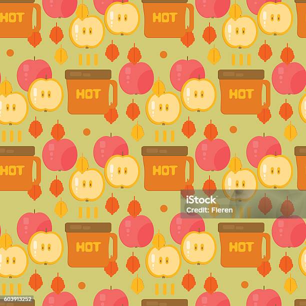 Coffe And Apples Pattern Stock Illustration - Download Image Now - Aspen - Colorado, Autumn, Backgrounds