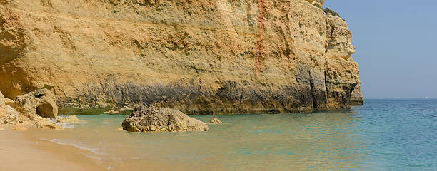Colorful rocks in the Algarve beach, Portugal, panorama